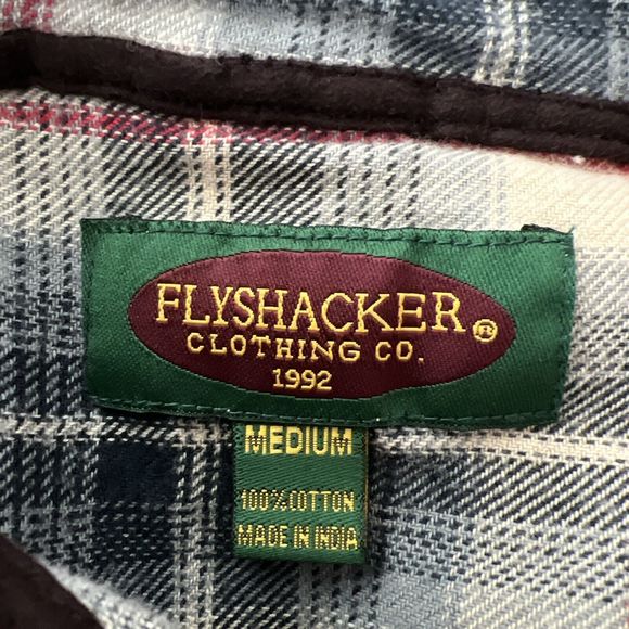 Flyshacker Button Up Shirt Men Medium Chamois Sand Black Plaid Long Sleeve - Picture 3 of 14